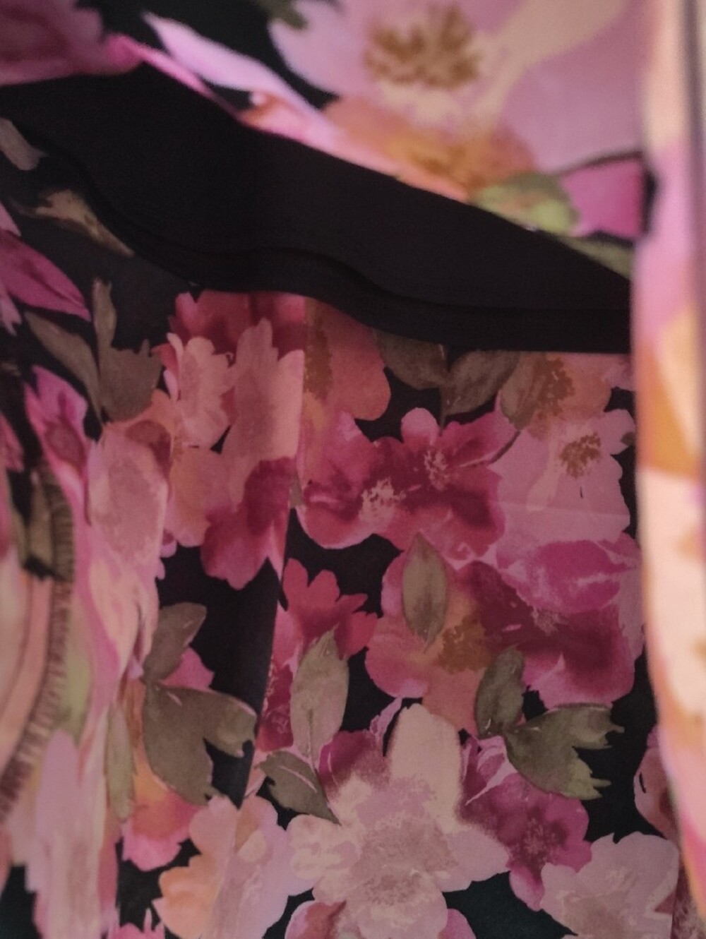 Gilli Black Whimsical Cottagecore Midi Skirt with Pink Floral Print - Picture 5 of 6